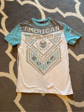The Buckle American Fighter Short Sleeve Graphic Tee - Aqua & White